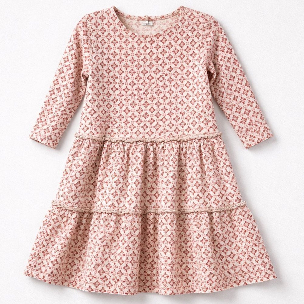 Tea Collection rose and cream floral long sleeve knit dress tiered skirt size 5